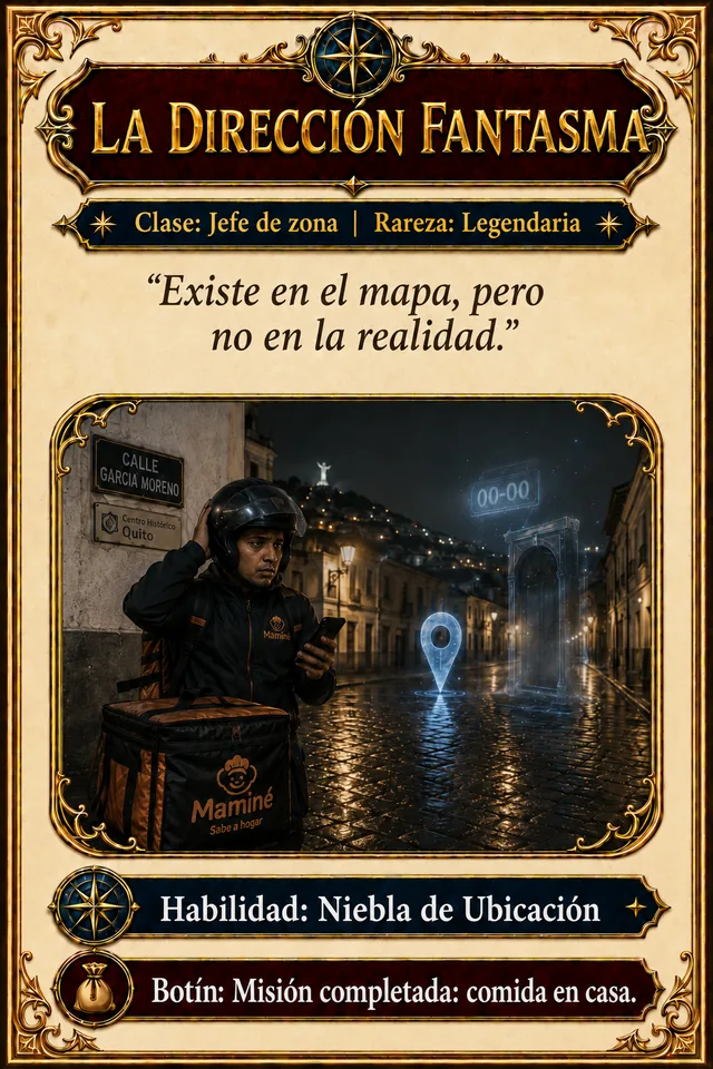 Tarjeta La Dirección Fantasma de Los traviesos del delivery